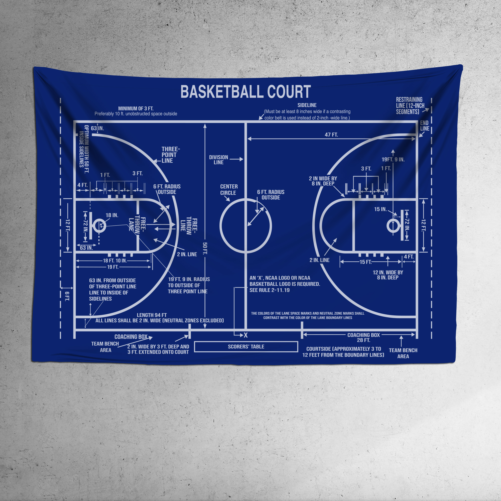 Basketball Court Duvar Örtüsü (150x100 cm) (ORT-02-Basketball-blu)